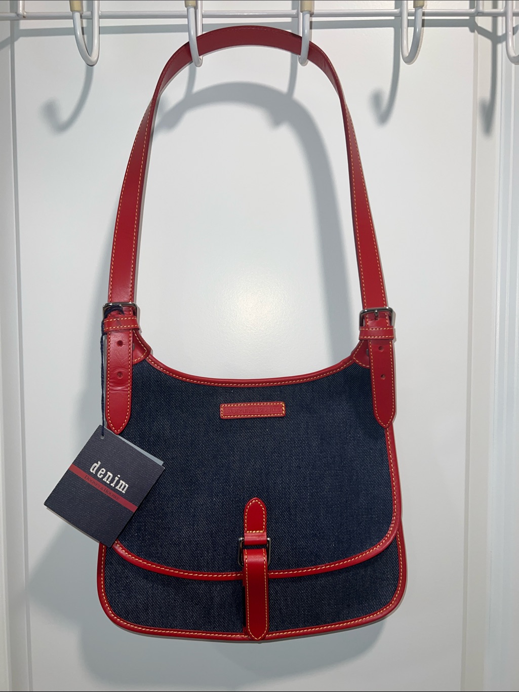 Dooney & Bourke Vintage Navy Denim Shoulder Bag With Red Trim Nwt